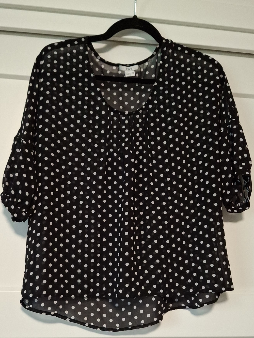 Bar III Black Blouse with White Polka Dots